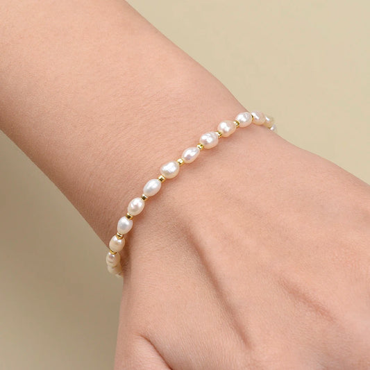 Luckacco 4-4.5mm Freshwater Pearl and Seed Beads Bracelet  Handmade Bracelet For Women Girl Jewelry