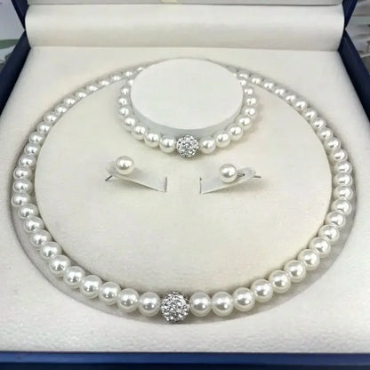 Luckacco 3 PCS set Imitation Pearl Fireball Necklace Bracelet Earring Stud Jewelry Set Silver Color Crystal Stone Elegant Bridal Jewelry