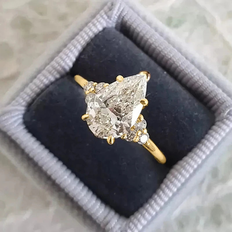 luckacco daily picks luxury drop-shaped zirconia wedding band female fashion gold color proposal ring for women simple gorgeous accessories