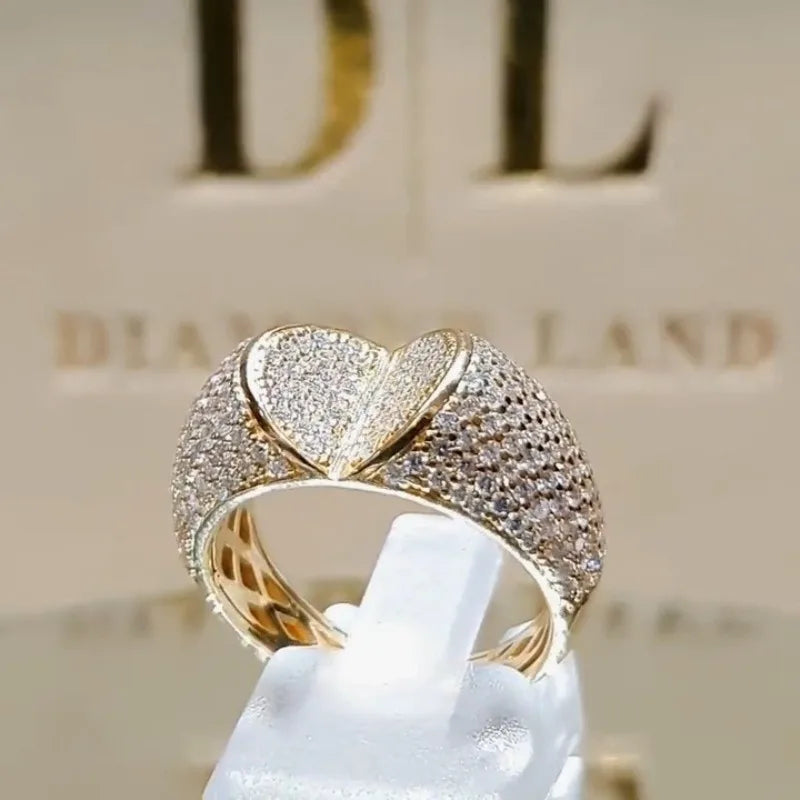 luckacco attractive gold color inlaid with white stone rings round fashion party engagement wedding rings for women jewelry