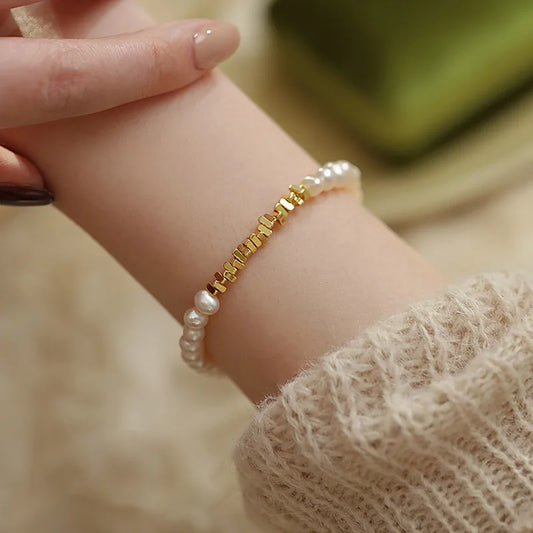 Luckacco 100% Natural Freshwater Pearl 14K Gold Filled Female Charm Bracelet  Jewelry For Women Gifts No Fade