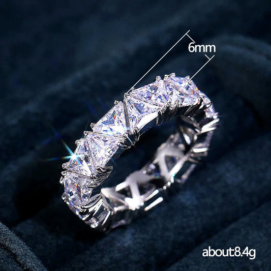 Luckacco Luxurious 925 Sterling Silver Ring, Triangular Zircon Ring with Aaa Zircon Crystal, Engagement Jewelry Gift for Women