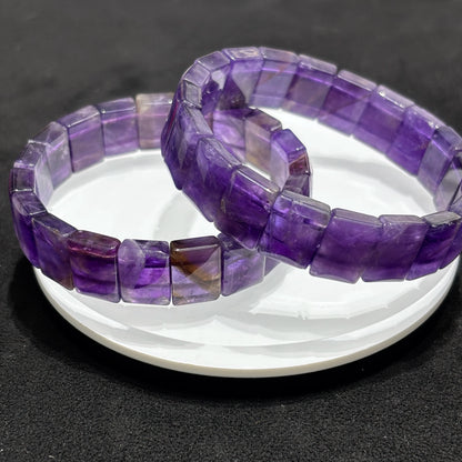 Luckacco Natural Rectangle Bead Amethyst Bangle Bracelet Women Girl Gift Elastic Soft Bangle Reiki Healing Jewelry Purple Accessory