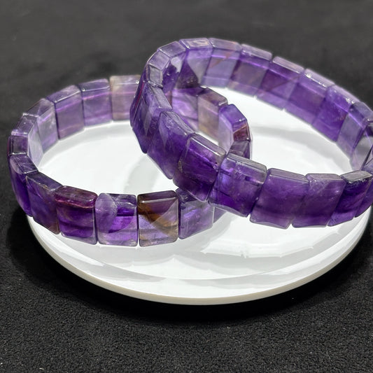 Luckacco Natural Rectangle Bead Amethyst Bangle Bracelet Women Girl Gift Elastic Soft Bangle Reiki Healing Jewelry Purple Accessory