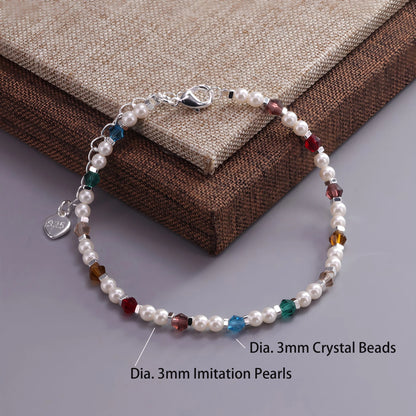 Luckacco VENTFILLE 925 Sterling Silver 6mm Shell Pearl Glass Bead Star Bracelet For Women Gift Crushed Silver Jewelry