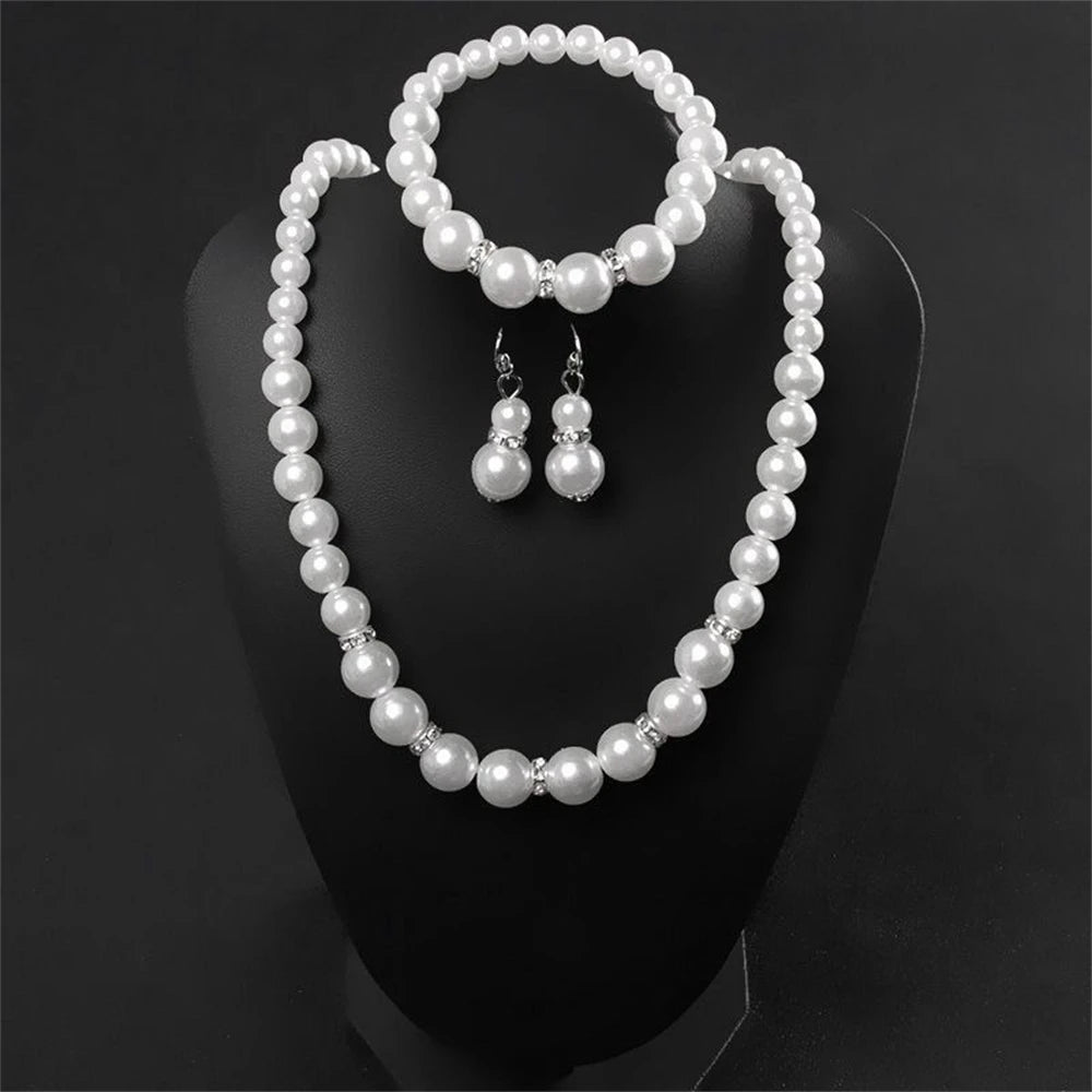 luckacco pearl jewelry set women's necklace earrings bracelet three-piece set for mother gift beautiful wedding photo accessories