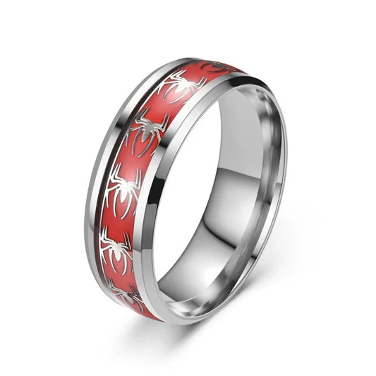 Luckacco New slanted edge oil drop patch red spider men's and women's rings Gothic personalized jewelry bracelets 2024