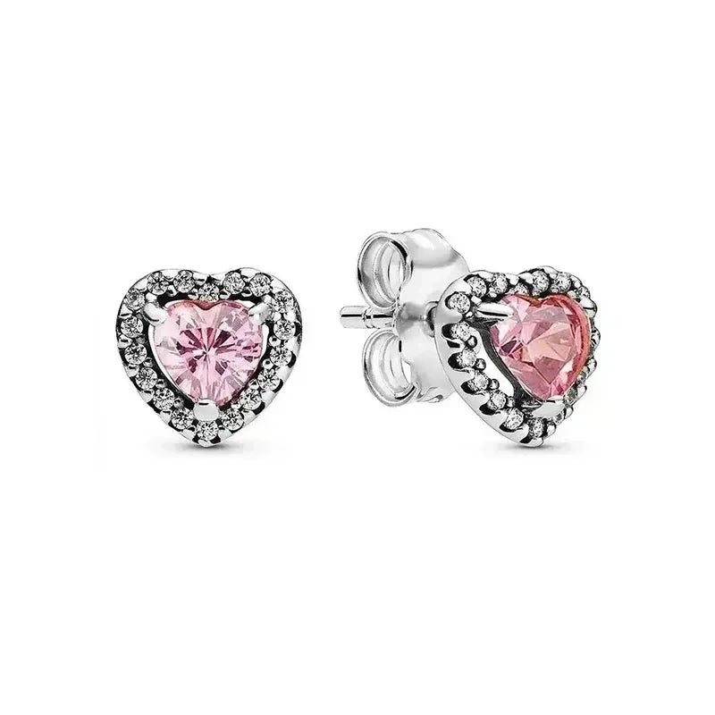 luckacco new 925 sterling silver heart-shaped pink ring necklace earring set luxurious sparkling charm jewelry fashion wedding gift