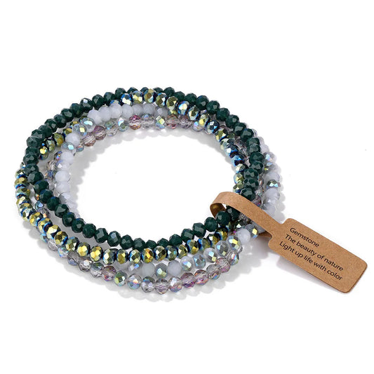 Luckacco Handmade Women Crystal Beaded Bracelet Set 3x4mm Round Glass Beads Stretch Bracelets Female Girls Boho Bangles Jewelry Gift