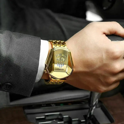 Luckacco Gold Luxury Brand Trend Cool Men Wrist Watch Stainless Steel Technology Fashion Quartz Watch for Men 2024 Relogio Masculino