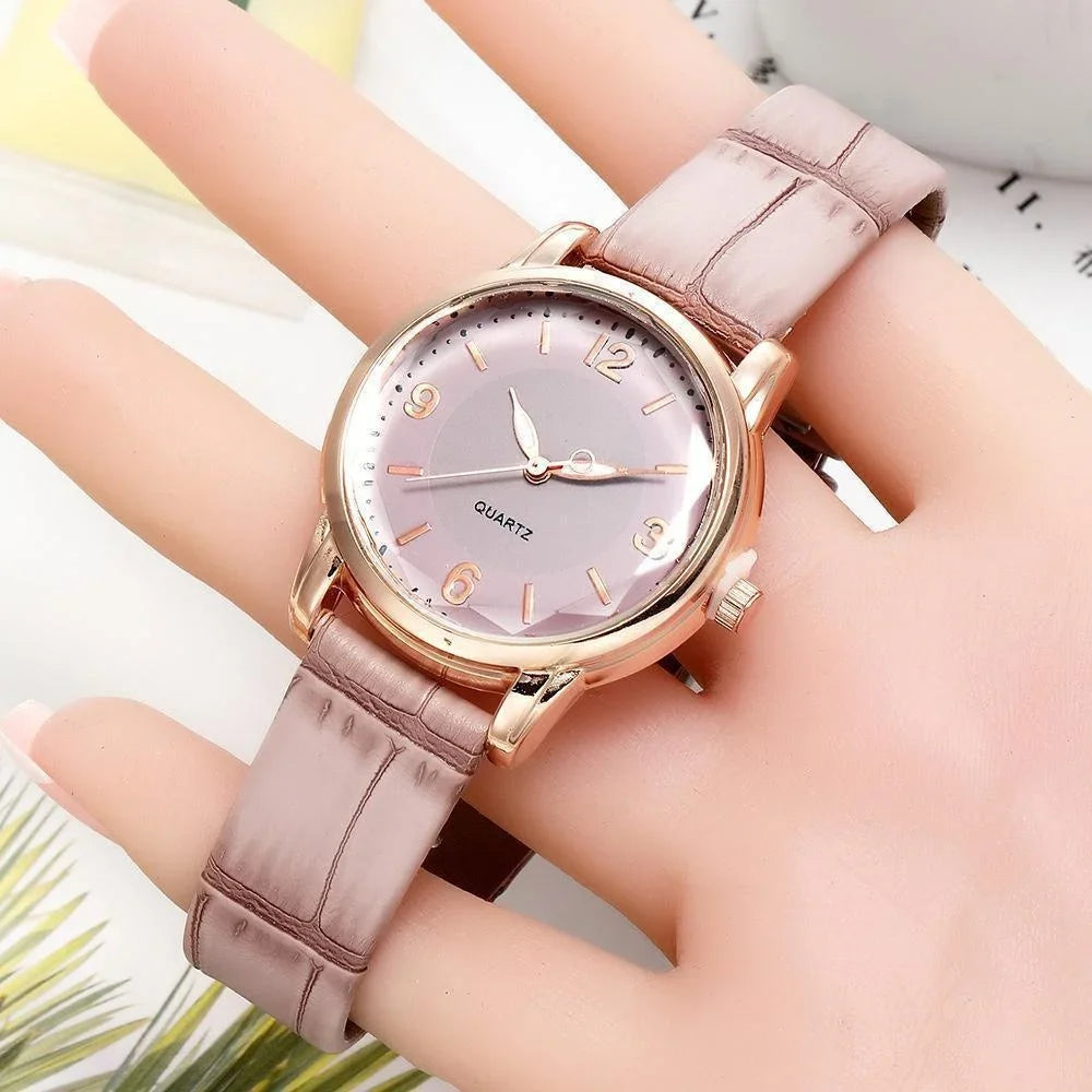 luckacco leather strap ladies quartz  watch polygon glass luxury women wristwatches clocks dial quartz creative fashion watch reloj часы
