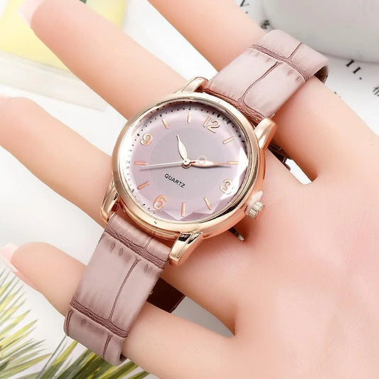 Luckacco Leather Strap Ladies Quartz  Watch Polygon Glass Luxury Women Wristwatches Clocks Dial Quartz Creative Fashion Watch Reloj Часы