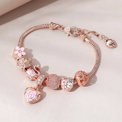Luckacco 1PC Fashion Multi Element Accessories Drip Oil Rose Love Little Swan Pan Family Bracelet Jewelry Daily Dressing Party Gift -7633