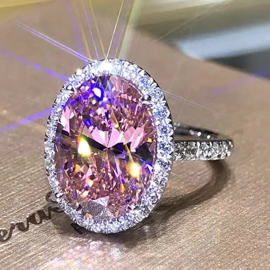 Luckacco Pink Cubic Zirconia Ring Suitable for Women's Engagement Wedding Luxury Accessories Sparkling Silver Fashion Jewelry