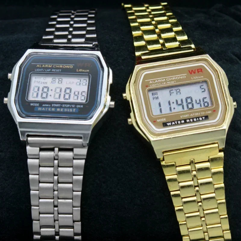 luckacco f91w luxury watch waterproof retro digital stainless steel sports military watches men women electronic wrist watches clock
