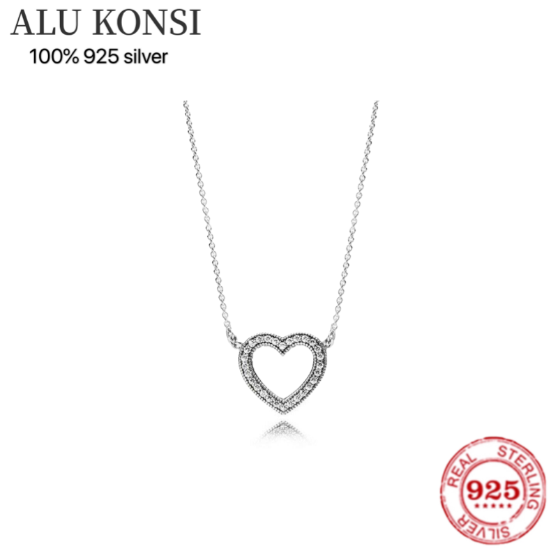 Hot Sale 100% 925 Sterling Silver Fit Original pan necklace Love heart circle tree shape For Women DIY Jewelry wedding gift - luckacco