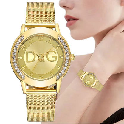 Luckacco Luxury 2025 Women's watches With Diamonds Simple Digital Design Ladies' Quartz Watch Casual Gold Mesh Belt Women Clock Strap