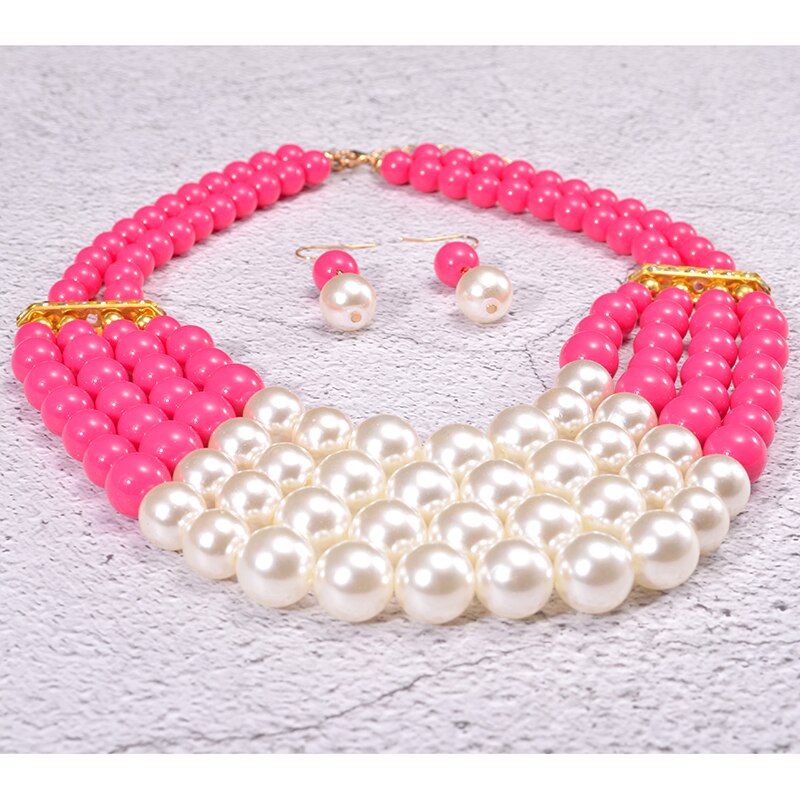 Multi Simulated Pearl Necklace & Necklace For Women Bohemian Customs Collar Bridal Wedding Accessory African Beads Jewelry Sets - luckacco