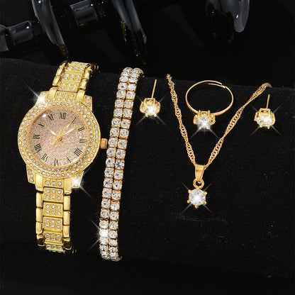Luckacco Luxury Women Gold Watch Fashion Ladies Quartz Diamond Wristwatch Elegant Female Bracelet Watches Set Reloj Mujer