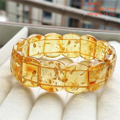 Luckacco Natural Piebald Amber Bracelet Rectangle Beads Blood Red Yellow Flower Amber Women Men Healing Stretch Jewelry AAAAA