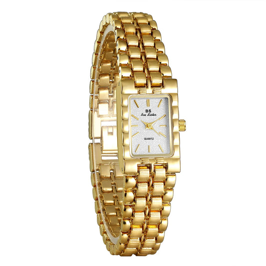 Luckacco Light Luxury Retro Gold Rectangle Classic Watches For Women Fashion Stainless Steel Womens Watch Vintage Quartz Wristwatches