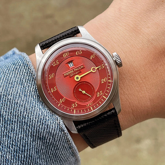 Luckacco Spot goods NEW Pierre Paulin Jumping Hour Men Watch Salmon Dial Automatic St17 Mechanical Watch Vintage Bonklip bracelet