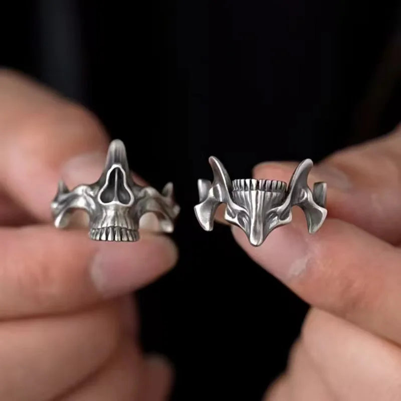 luckacco yhpup2pcs vintage gothic steel skull mask rings skull mask design alloy finger rings set for men women  creative punk mens rings
