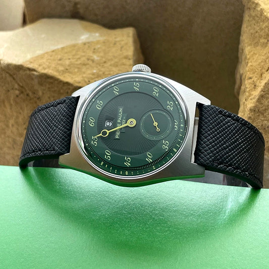 Luckacco Spot goods NEW Pierre Paulin Jumping Hour Men Watch Salmon Dial Automatic St17 Mechanical Watch Vintage Bonklip bracelet