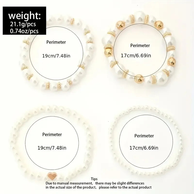 luckacco new 4 pcs/set imitation pearl beaded bracelets set for women fashion gold color heart big pearl bracelet trendy jewelry gifts