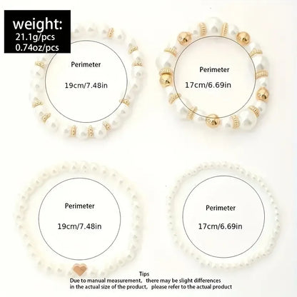 Luckacco New 4 Pcs/Set imitation Pearl Beaded Bracelets Set for Women Fashion Gold Color Heart Big Pearl Bracelet Trendy Jewelry Gifts
