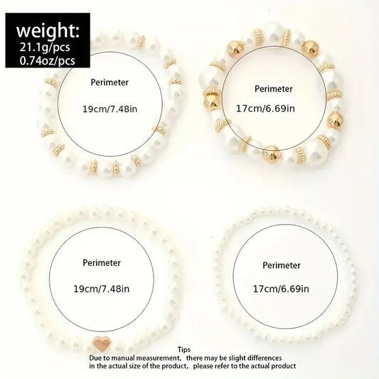 Luckacco New 4 Pcs/Set imitation Pearl Beaded Bracelets Set for Women Fashion Gold Color Heart Big Pearl Bracelet Trendy Jewelry Gifts