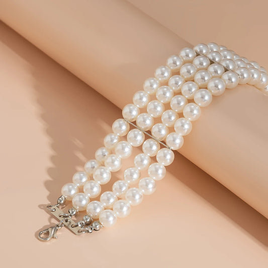 Luckacco IngeSight.Z  Luxury Multilayer Imitation Pearl Beaded Wide Cuff Bracelets For Women Simple Charm Bangles Party Birthday Gifts
