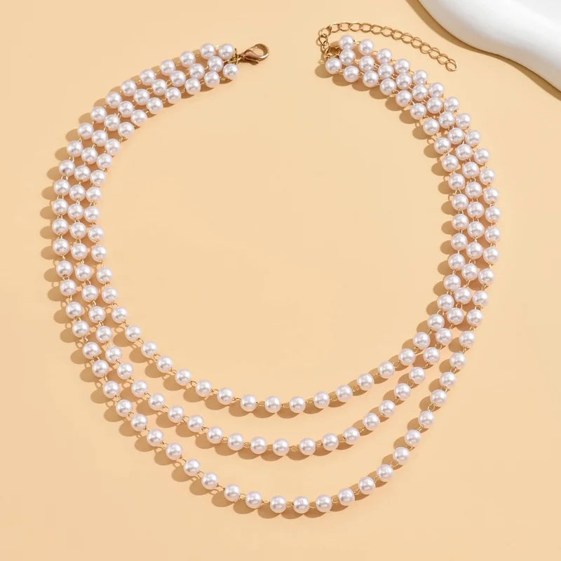 luckacco simple imitation pearl multi-layer chain beaded necklace women's fashion girl white wedding dress bride banquet jewelry gift