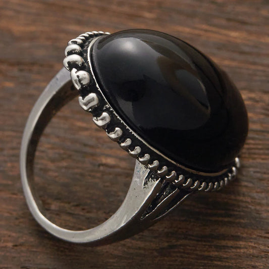 Luckacco Niche Vintage Oval Black Color Geometric Rings for Men and Women Personalized Design Party Anniversary Jewelry Gifts
