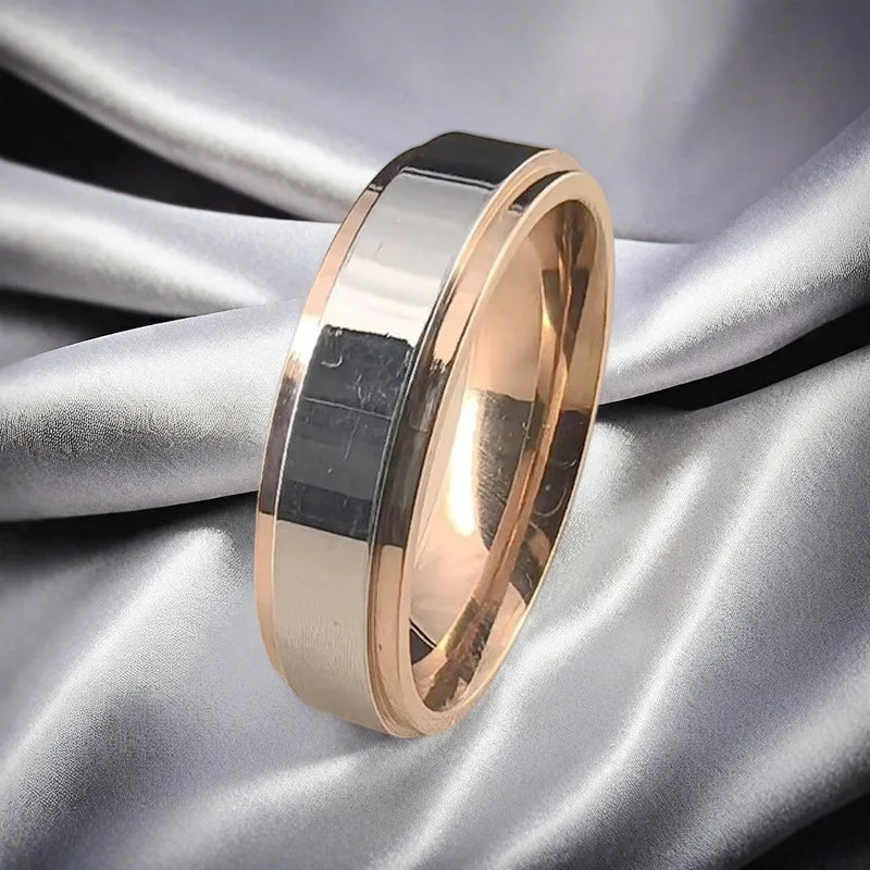 luckacco 6mm fashion polished rose gold titamium steel rings high quality simple women wedding band jewelry party accessories for gift