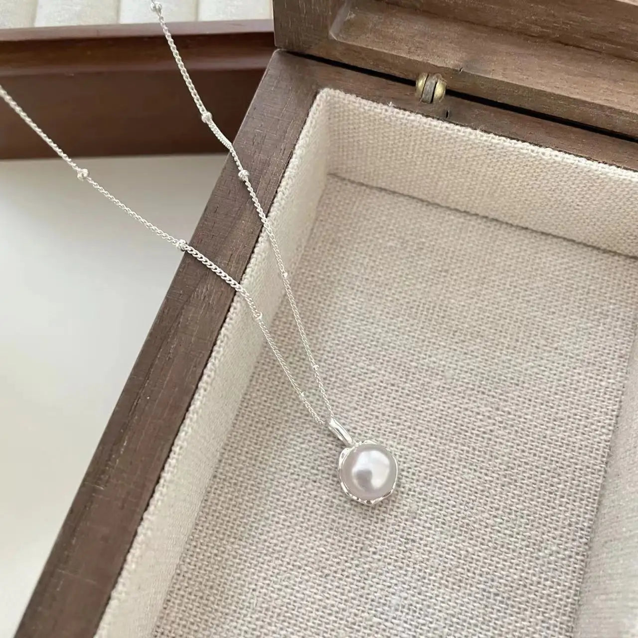 luckacco new trendy fashion 925 silver pearl simple elegant thin chain pendant necklace for women girl jewelry dropship