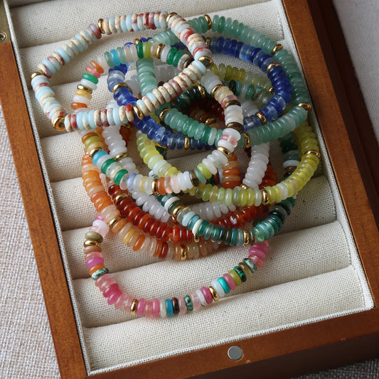 Luckacco Summer Cool Elastic Bracelet Color Beads Dopamine Girl Versatile Natural Stone Bead Trend 2024 New