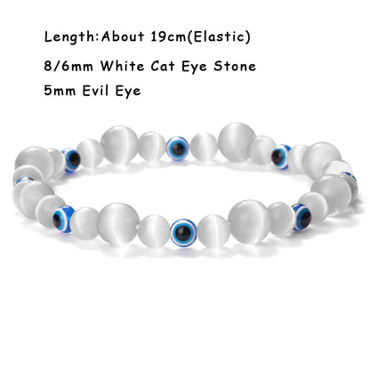 Luckacco Natural Cat Eye Stone Bracelet & Bangle for Women Brief White Pink Opal Beads Yoga Balance Jewelry Lucky Wristband Handmade Gift