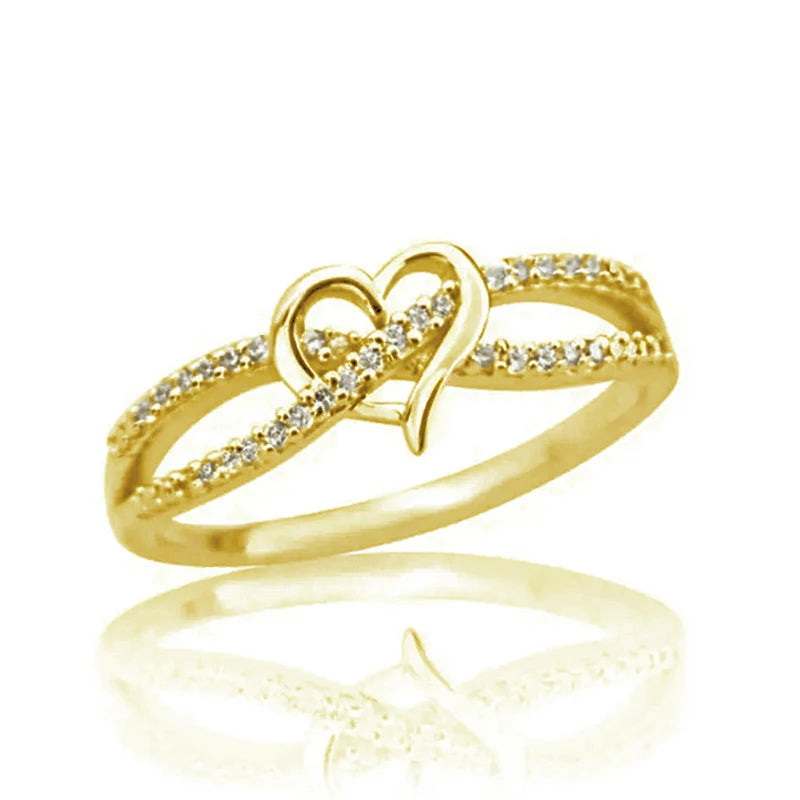 luckacco daily picks graceful silver color/gold color heart ring lady engagement accessories with bright zirconia bridal wedding band jewelry