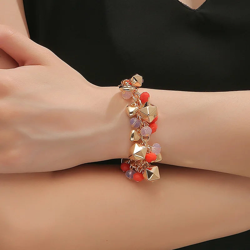 luckacco europe and the united states selling fashionable bohemian glass crystal mixed color multi-layer beaded chain bracelet women