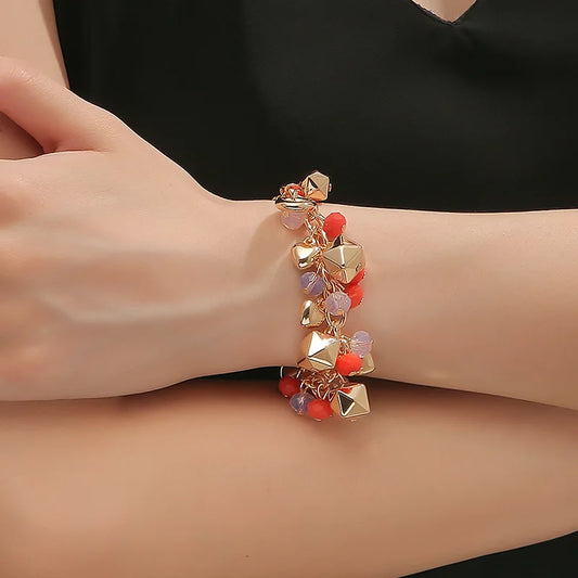 Luckacco Europe and the United States selling fashionable Bohemian glass crystal mixed color multi-layer beaded chain bracelet women