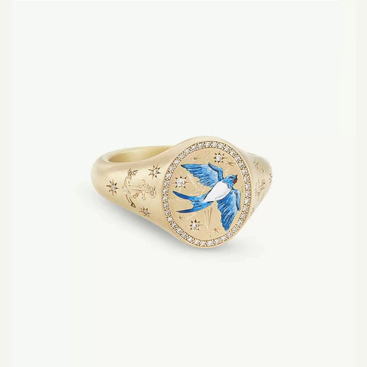 Luckacco 2025 New Finger Ring Copper Gold Color Plated Metal Tarot Enamel Stainless Steel Rings for Women Jewelry