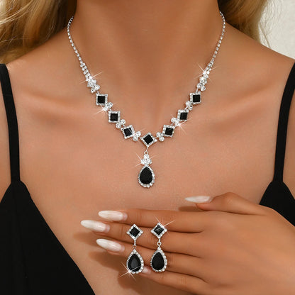 Luckacco 3-piece Women's Claw Chain Series Geometric Droplet Earrings Necklace Set Wedding Banquet Party Holiday Gift 8056