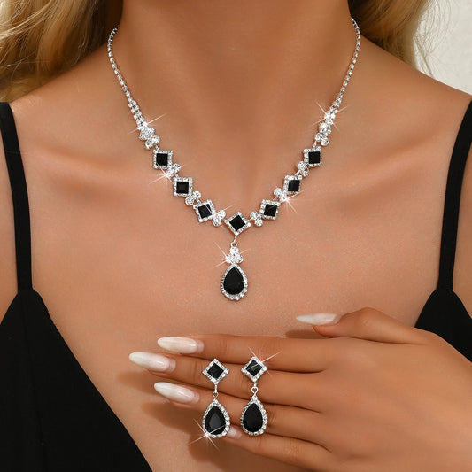 Luckacco 3-piece Women's Claw Chain Series Geometric Droplet Earrings Necklace Set Wedding Banquet Party Holiday Gift 8056