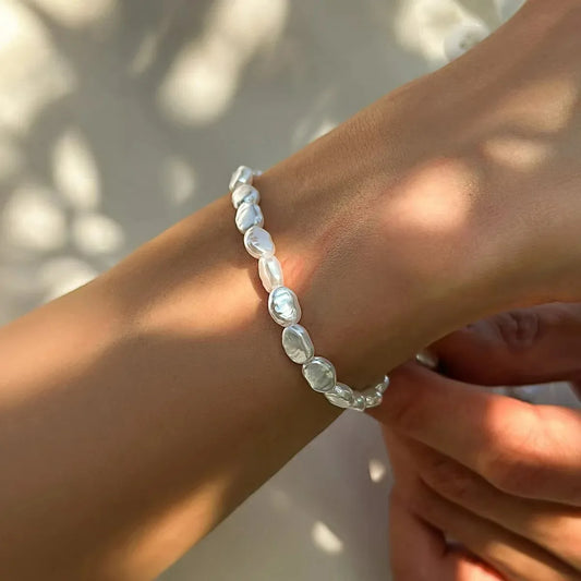 Luckacco Simple Baroque Imitation Pearl Bracelet Acrylic Beaded Women's Bracelet Fashion Jewelry Trend Accessories Bracelet for Men Women