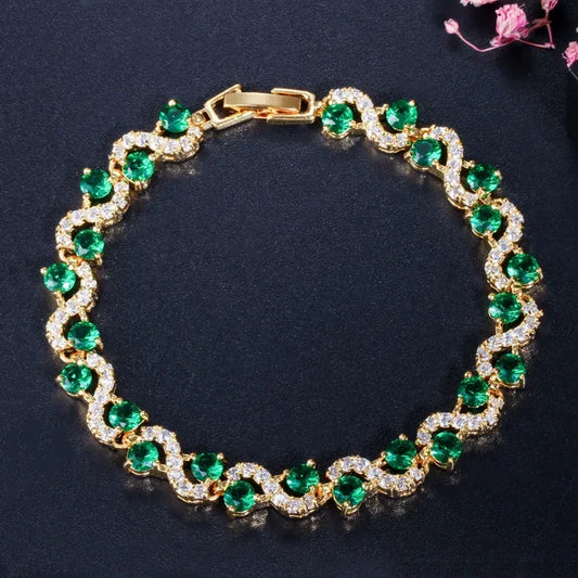 Luckacco Exquisite Shiny Tennis Ball Shape Crystal Zircon Bracelet for Women Fashion Evening Party Jewelry Girls Gift