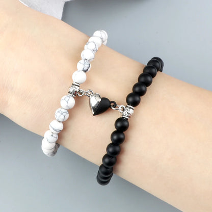 Luckacco 2Pcs/Set Sliver Black Color Magnet Pendant Bracelets 6MM 8MM White Porcelain Black Line Beads Couple Bracelet Jewelry Gift New