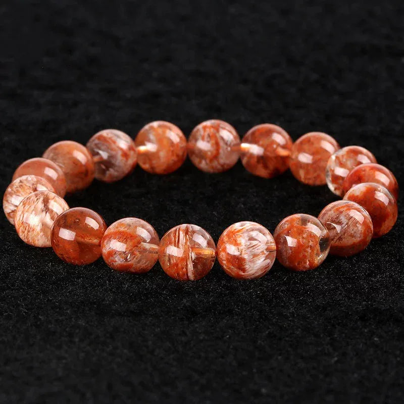 luckacco natural orange white sericite snow phantom quartz bracelet crystal clear round beads bracelet 9mm 10mm aaaaa