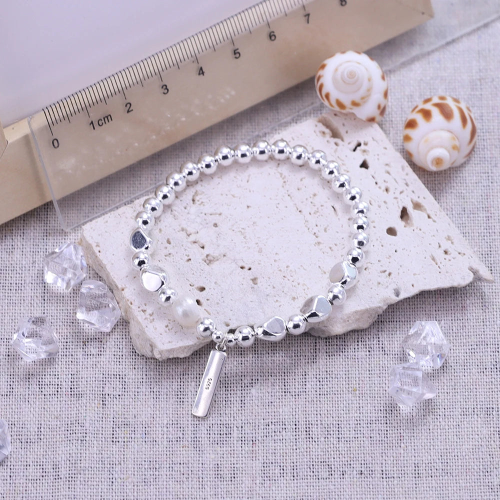 luckacco new 925 silver geometric bead punk peace of mind words irregular string bracelet for woman girl fashion jewelry gift dropship