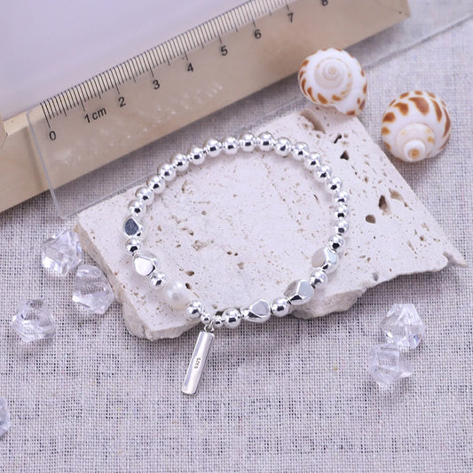 Luckacco New 925 Silver Geometric Bead Punk Peace of Mind Words Irregular String Bracelet For Woman Girl Fashion Jewelry Gift Dropship